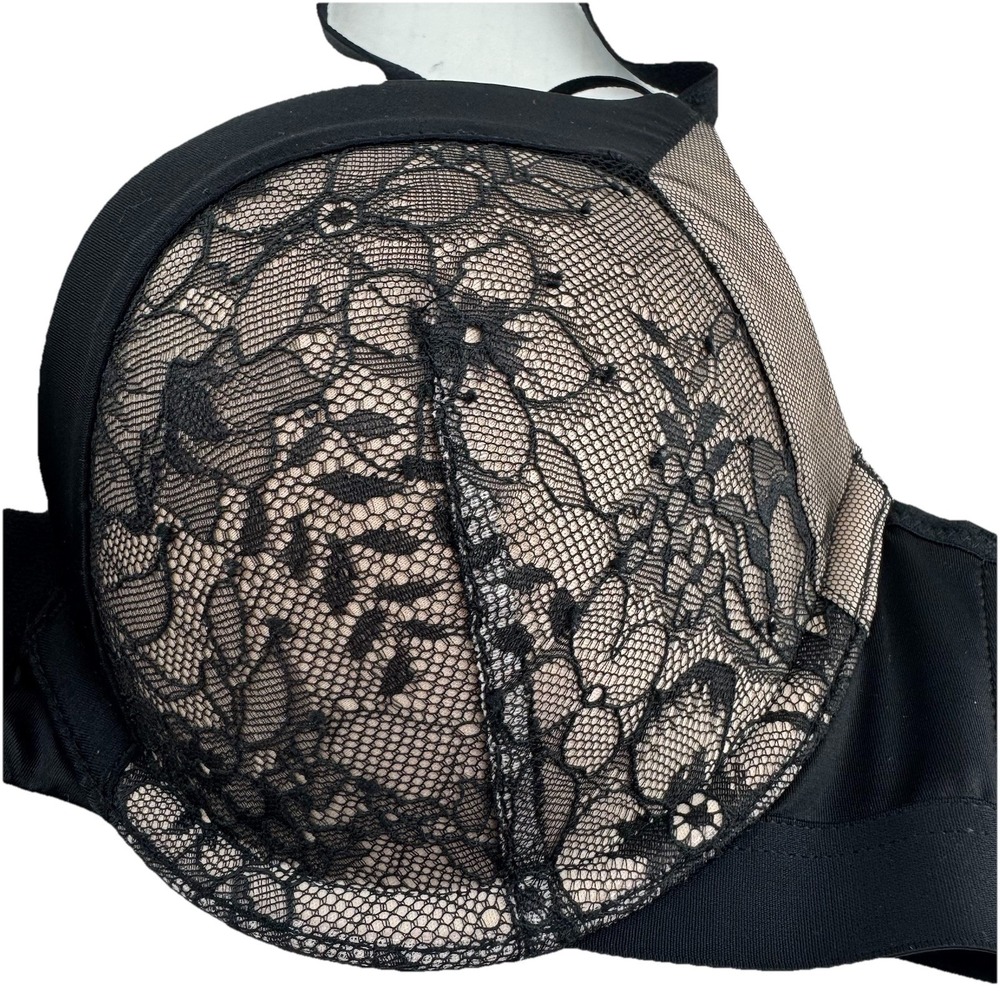 Black Lace Underwire Bra 34B Floral Mesh Padded Cups Adjustable Straps - Picture 3 of 5